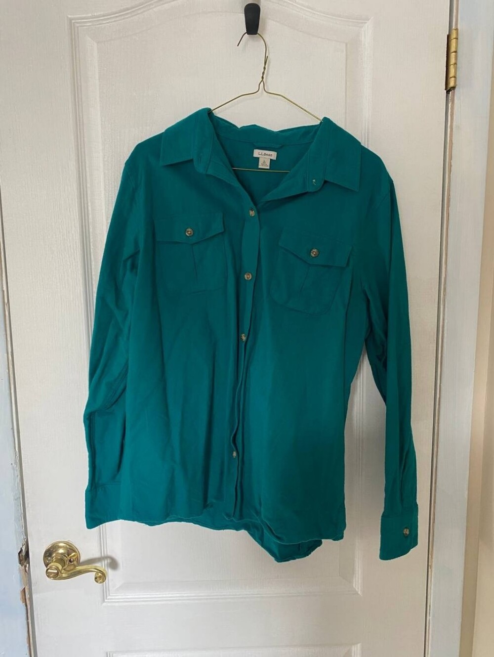 Women’s L.L. Bean Teal Long Sleeve Button Up 100% Cotton Size Large Regular